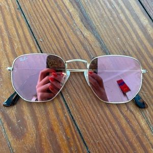 Pink frame hexagon ray bans